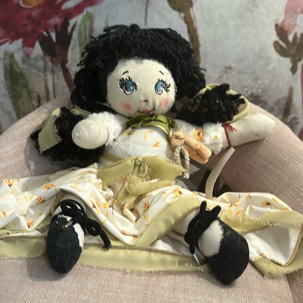 Handmade daisy Rag Doll with Dark Hair